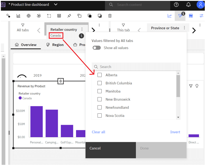 Cascade All tabs filter > Retailer country