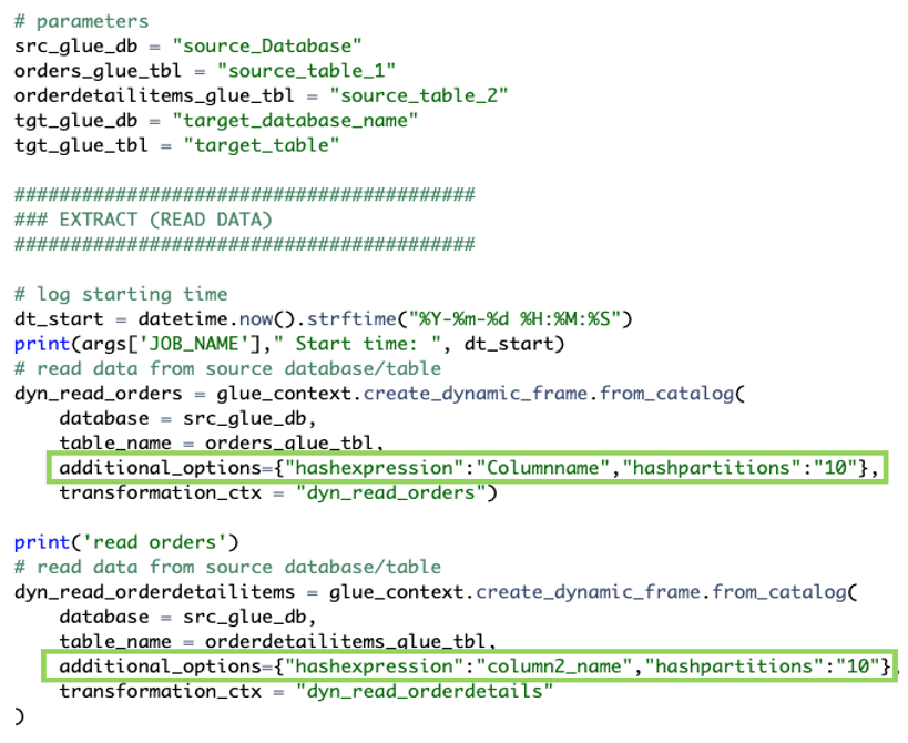 PySpark script for job pertaining to read node