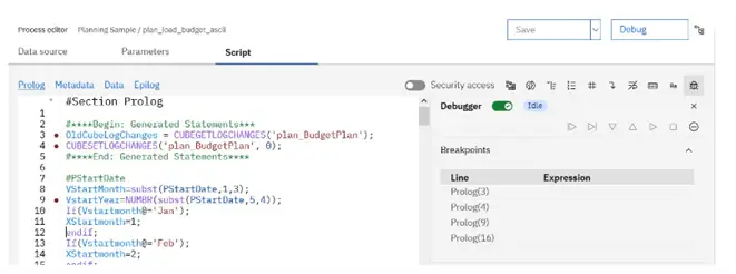 TI Process Debugger allows users to set breakpoints to stop code execution at the specified line