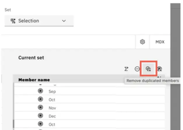 remove duplicated members button within set editor