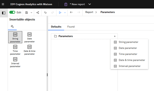 Create parameters area