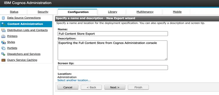 Specify the name of the export