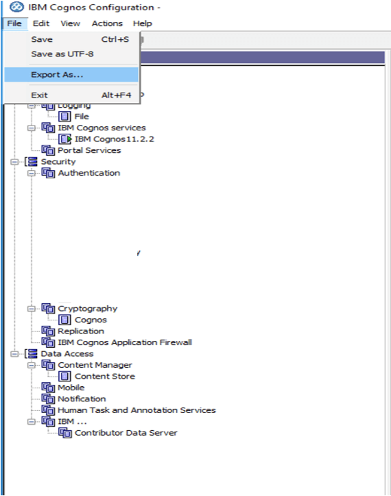 export as a decrypted copy of the Cognos configuration