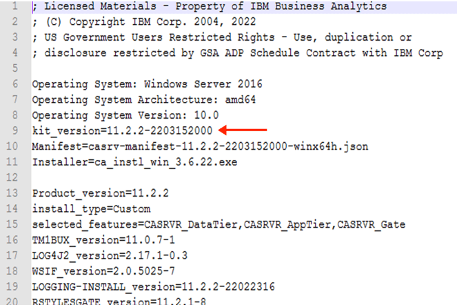 CMPLST.txt file taken from the Cognos Analytics 11.2.2 server