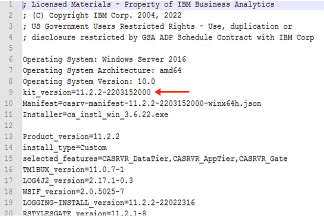 CMPLST.txt file taken from the Cognos Analytics 11.2.2 server