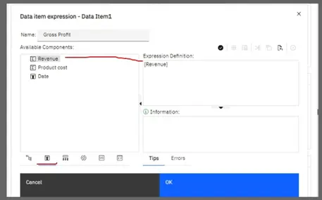 Image 11. Add Revenue to calculation in Expression Definition