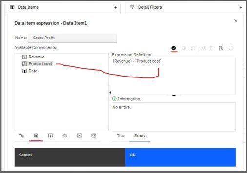 Image 13. Add Product Cost to calculation in Expression Definition