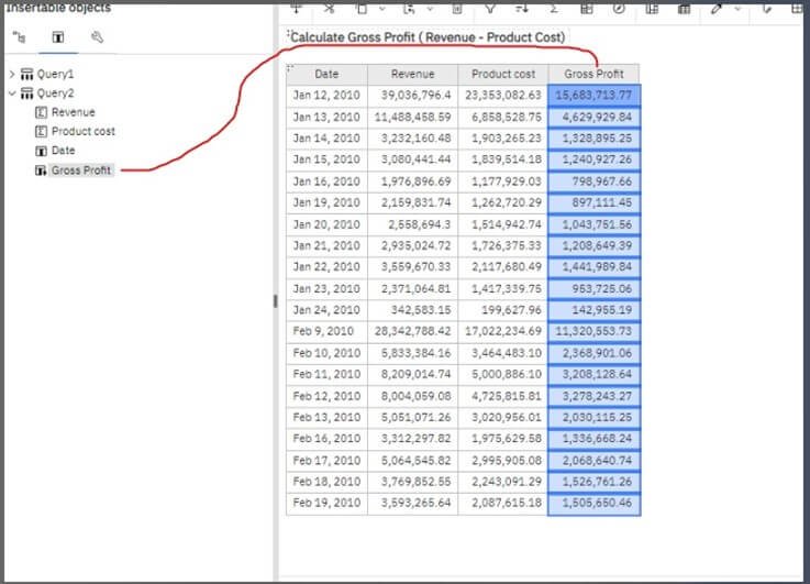 Image 14. Add ‘Gross Profit’ as calculated to list preview