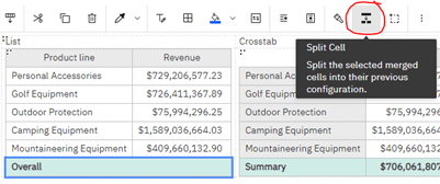 Split Cell Toolbar