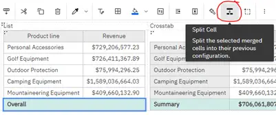 Split Cell Toolbar