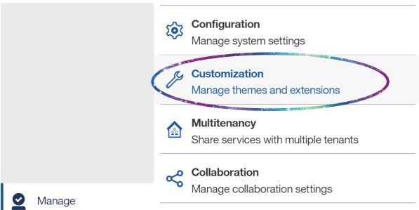 Select customizations within the manage menu in Cognos Analytics