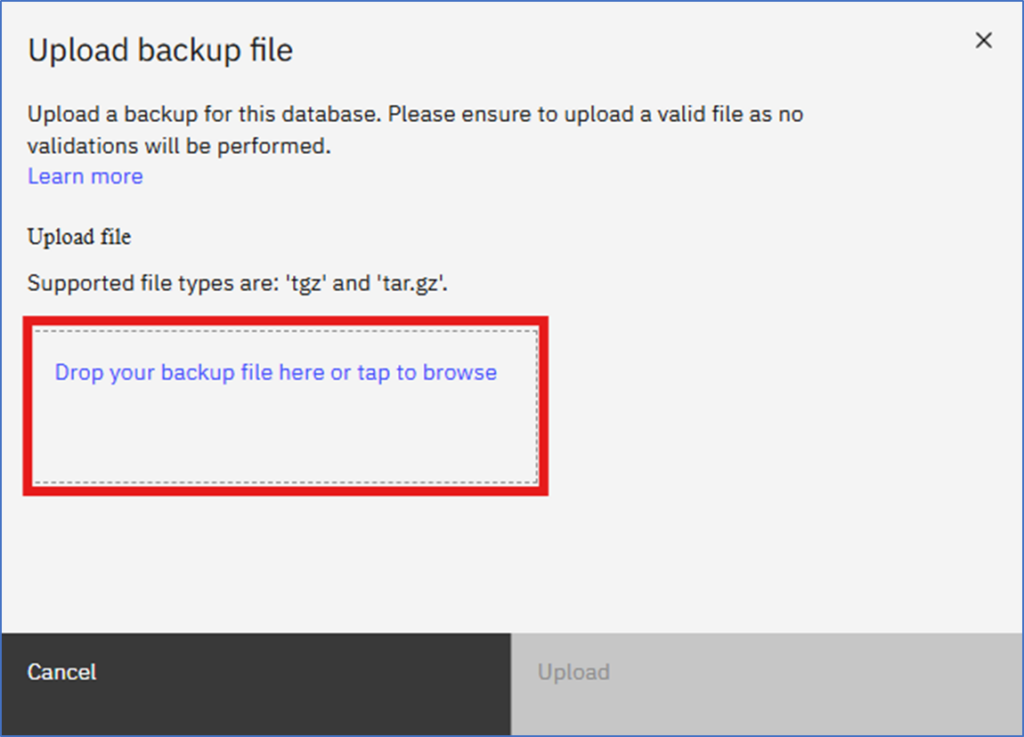 upload and restore backup file