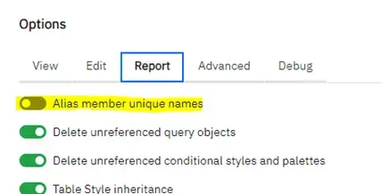 Setting options for the report
