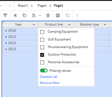 Show column filters in the Data Table's properties pane