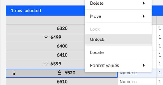 Lock icon beside the locked element