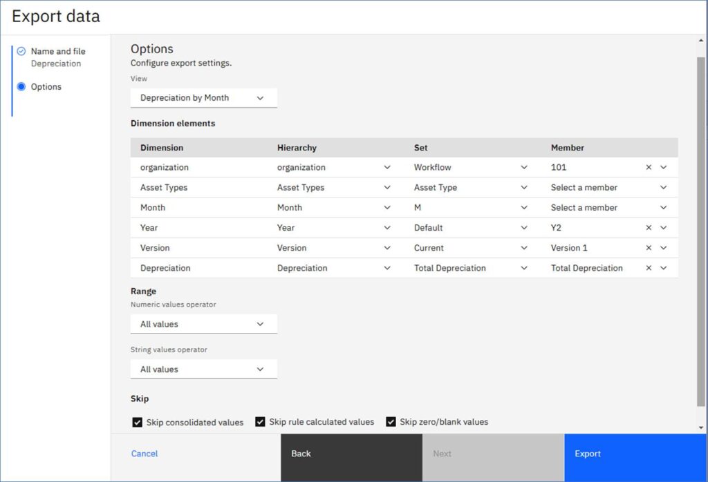 cube or view export options