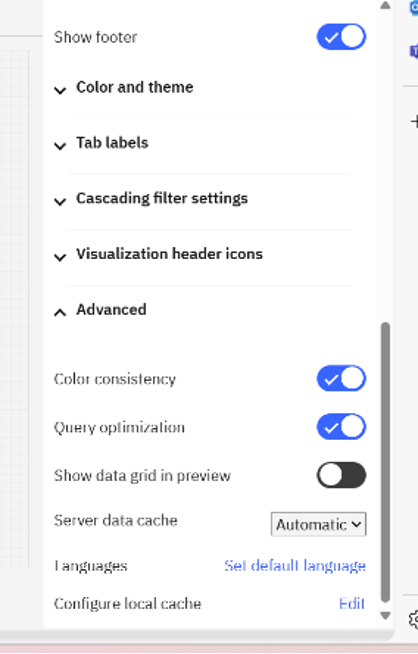 Interact with the local caching feature via the cognos action bar
