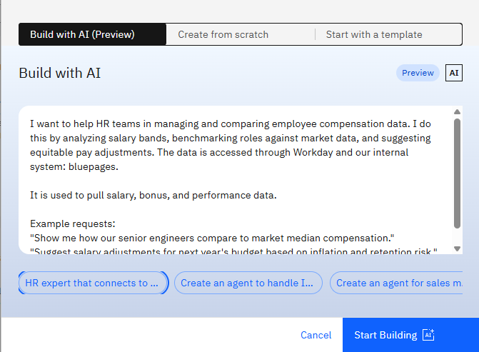 Build agent with AI preview 